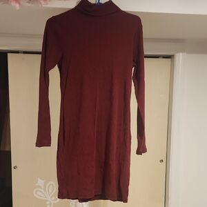 Elegant Burgundy Turtleneck Dress